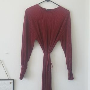 ZARA Burgundy Red Pleat Dress Size S
